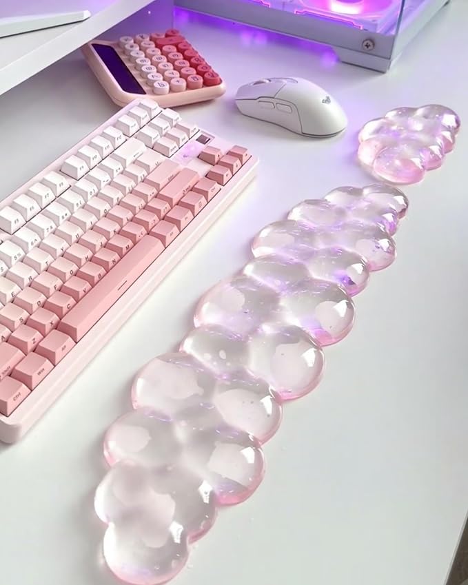 Mouse Pad with Wrist Rest, Soft Cloud Gel Keyboard Mouse Pad Set with Hand Wrist Support, Cute Non Slip Office Desk Accessories for Comfort/Pain Relief/PC Gaming/Computer/Laptop, (Pink Cloud)
