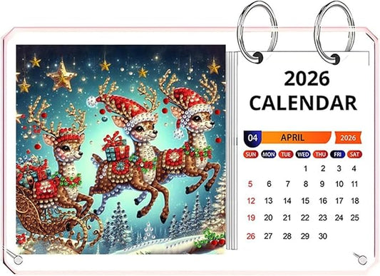 Calendar Desk Calendar Creative Design Acrylic Diamond Art Painting Monthly Flip Tabletop Calendars Office Cubicle Decor(Deer)