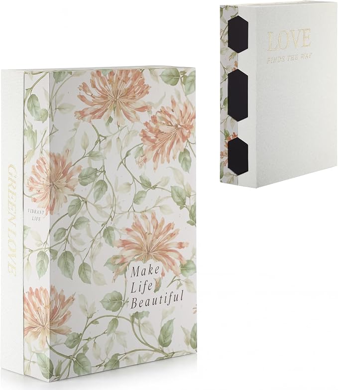 SiliFine Book Shape Cable Management Box Decorative Book Cord Hider Organizer Magnetic Organizer Box for Bedside Table Home Office, 11.8 x 7.8 x 3 Inches (Vintage Floral)