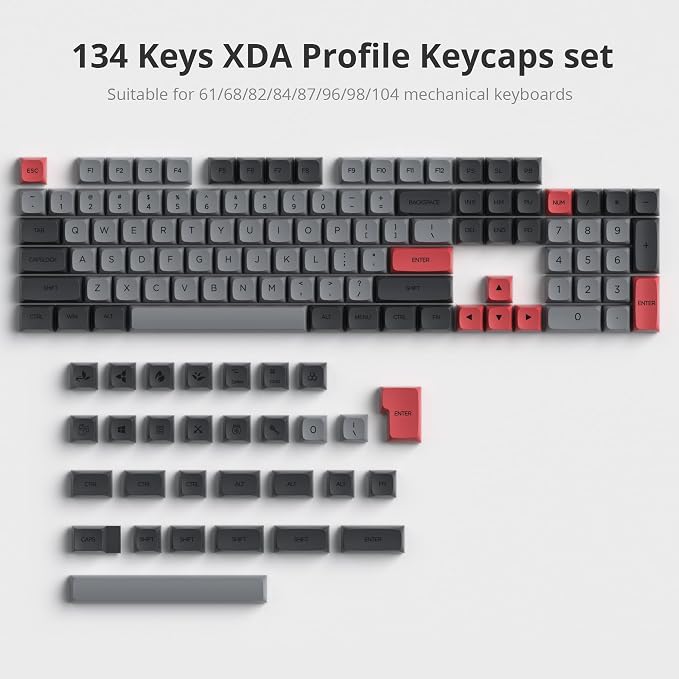 Fogruaden PBT Keycaps 134 Key Dark Grey Keycaps,Custom Keycaps, XDA Profile Cute Keycap for Mechanical Keyboard
