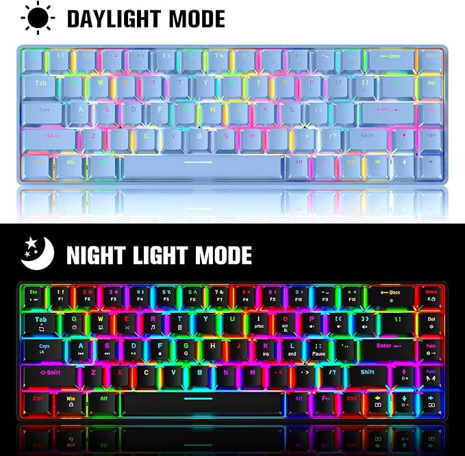 65% Wired Gaming Mechanical Keyboard and Mouse Combo, Mini 68 Keys, RGB Backlight, Lightweight RGB Optical Mouse,Mouse Pad Compatible with PS4,Xbox,PC,Laptop,MAC (Blue/Blue Switch)