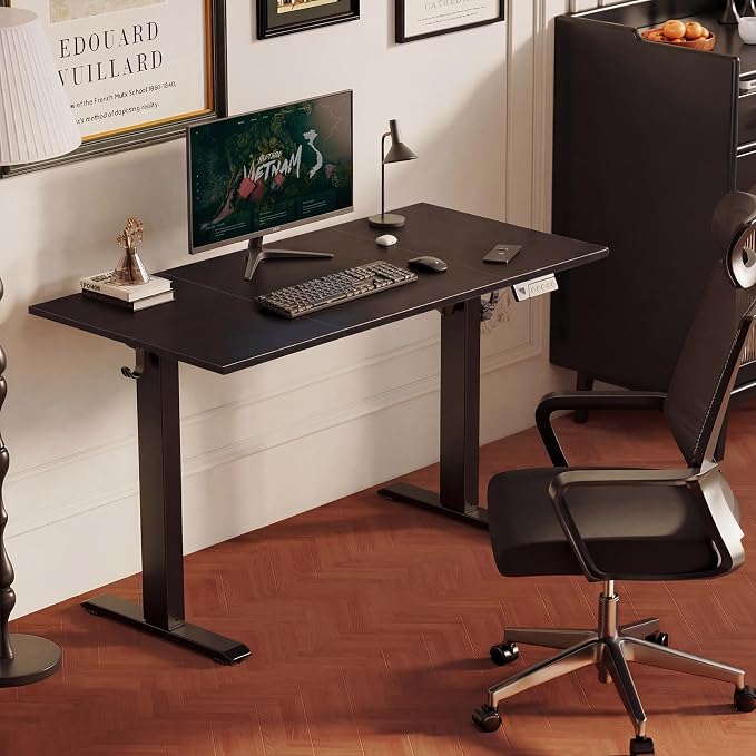 YDN Electric Standing Desk, 55x24 Inch, Black | 3 Memory Presets, Cable Management, Adjustable Height, Sit Stand, Computer Workstation, Home Office
