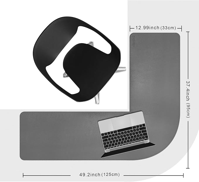 Chihein L-Shaped Desk Pad, Corner Desk Mat (37.4”+ 49.2”) x 12.99”, Computer Office Mouse pad Writing Table Pad for Home Office - Gray/White