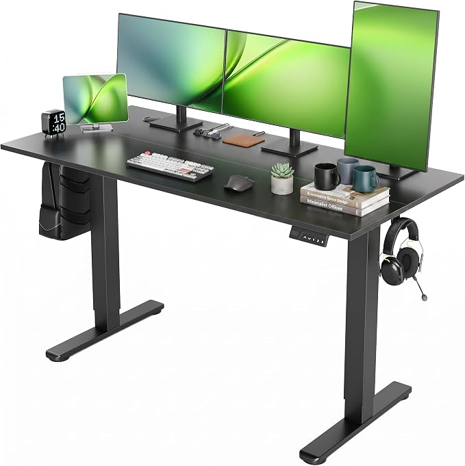 Claiks Electric Standing Desk 55x24 Inch Adjustable Desk, Black | 156lbs weight capacity, 3 memory presets, industrial steel frame, cable management hub, adjustable height , easy assembly