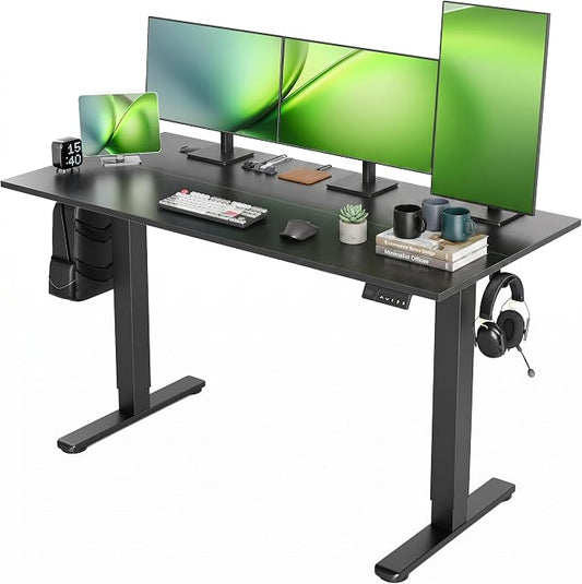 Claiks Electric Standing Desk 55x24 Inch Adjustable Desk, Black | 156lbs weight capacity, 3 memory presets, industrial steel frame, cable management hub, adjustable height , easy assembly
