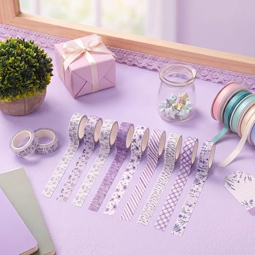 12 Rolls Watercolor Floral Washi Tape Set 15 mm Vintage Flower Decorative Masking Tape for Summer School Arts DIY Craft Scrapbook Journal Supplies Gifts(Purple,Lavender)