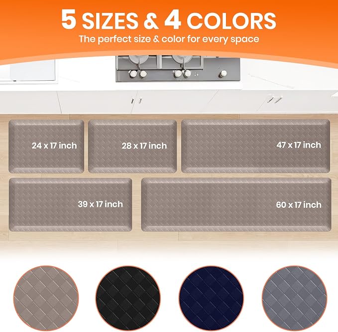 4/5 Inch Extra Thick Kitchen Mats for Floor,Non Slip Anti Fatigue Kitchen Rugs,Waterproof Stain Resistant Sink Mat,Cushioned Standing and Comfort Mats for Office (17"x28" Khaki)