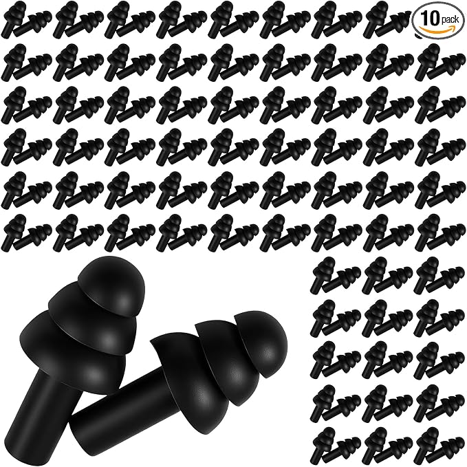 200 Pair Silicone Earplugs, Reusable Ear Plugs for Sleeping Noise Cancelling, Waterproof Bulk Soft Ear Plugs for Shooting, Swimming, Concerts Black