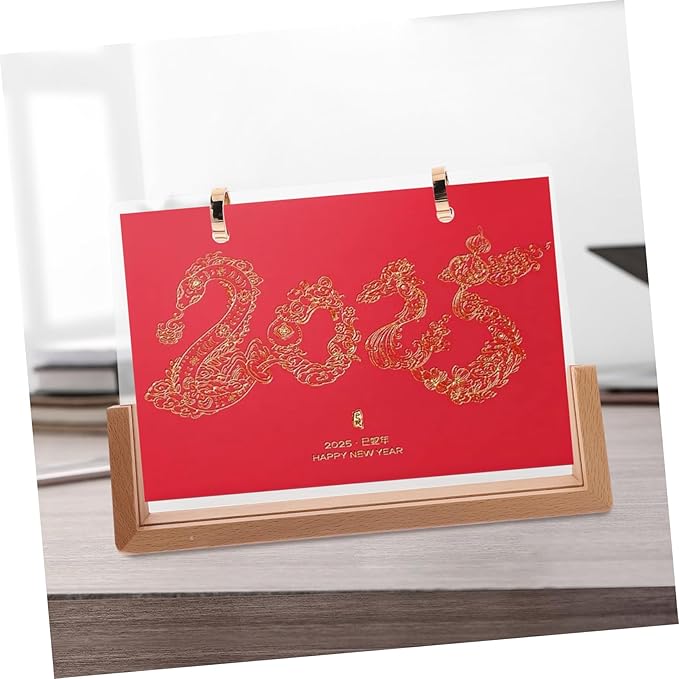 DOITOOL 1 Set Wooden Desk Calendar Base Sturdy Flip Calendar Support for Desktop Elegant and Functional Quick Setup for Office Decor Beechwood with Acrylic and Metal Circles