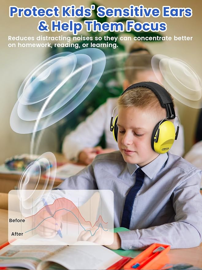 Dr.meter Ear Protection for Kid: EM100 SNR27.4 Kids Noise Cancelling Headphones with Adjustable Headband - Kid Hearing Protection for Monster Truck Mowing Demo Derby and Concert - Yellow