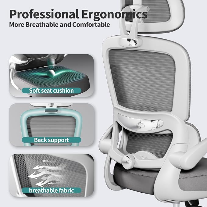 TRALT Office Chair Ergonomic Desk Chair, 330 LBS Home Mesh Office Desk Chairs with Wheels, Comfortable Gaming Chairs (White)