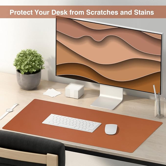 TOWWI Dual Sided Desk Pad, Large Desk Mat, Waterproof Desk Blotter Protector Mouse Pad, Leather Desk Pad Large for Keyboard and Mouse (24" x 14", Brown/Gray)