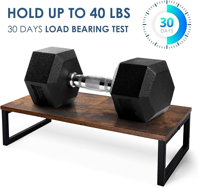ARCOBIS 20 Inch Monitor Riser | Wood & Metal Computer Monitor Stand Riser for Desk, Rustic Brown