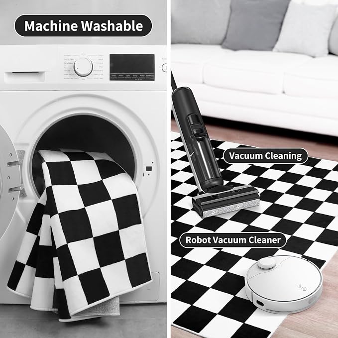 Terrug Black and White Checkered Rug for Bedroom,4x6 Area Rugs Washable with Non Slip for Living Room,Soft Low Pile Stain Resistance Retro Carpet for Dorm Kids Room