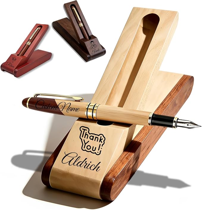 Custom Wooden Ballpoint Pen Gift Set with Name Personalized Wood Pen Set with Engraved Business Wood Pens Gift for Men Women Boss Teacher Co-worker Friends (Custom Pens 5)