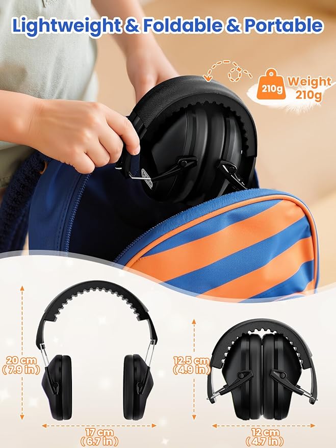 Dr.meter Noise Cancelling Ear Muffs: EM100 SNR27.4 Ear Muffs for Noise Reduction - Kids Noise Cancelling Headphones with Adjustable Headband for Monster Truck Autism Sensory Mowing Firework-Black