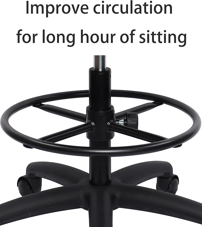 TAKE UR SEAT® Deluxe Heavy Duty Drafting Lab Stool Chair, 18'' Adjustable Footring, 10'' Adjustable Height, 450 lb Seat Capacity, Use in Lab, Workshop, Studio Tall Bench Height (Blade Wheels)