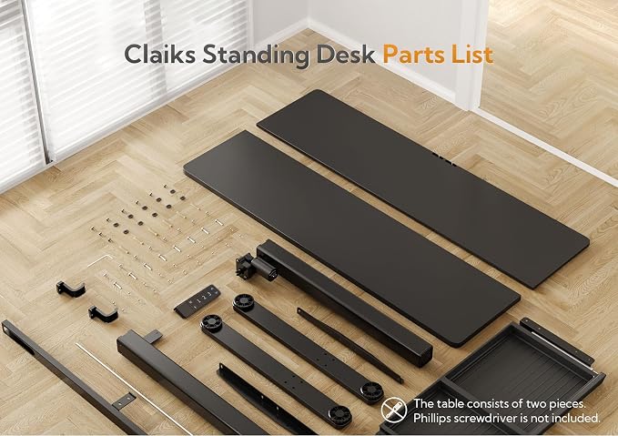 Claiks Electric Standing Desk with Drawer 40 Inch Black | Sturdy steel frame supports 176 lbs, 28.35 to 46.46 inch height range, 45 dB quiet motor, built-in wire holes