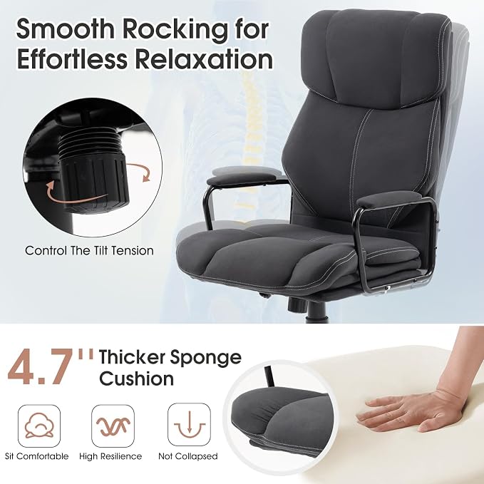 ECOTOUGE Dark Gray Big and Tall Ergonomic Executive Office Chair | Thick Cushion, Lumbar Support, Adjustable Height & Armrests, Rolling Swivel