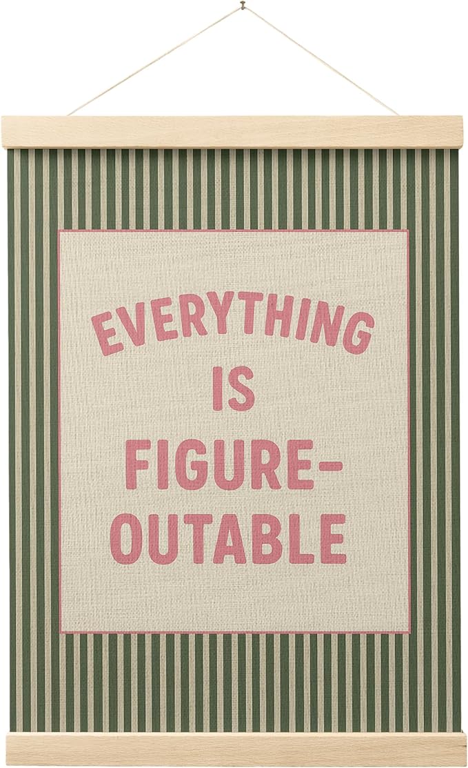 FGFK Everything Is Figureoutable Positive Affirmations Wall Art Poster Hanger Frame, Retro Pink and Green Inspirational Canvas Prints Framed Wall Decor for Office Classroom Home Bedroom, 12x16 Inch