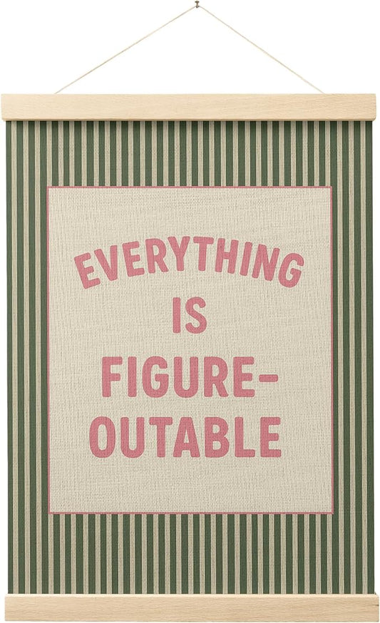 FGFK Everything Is Figureoutable Positive Affirmations Wall Art Poster Hanger Frame, Retro Pink and Green Inspirational Canvas Prints Framed Wall Decor for Office Classroom Home Bedroom, 12x16 Inch