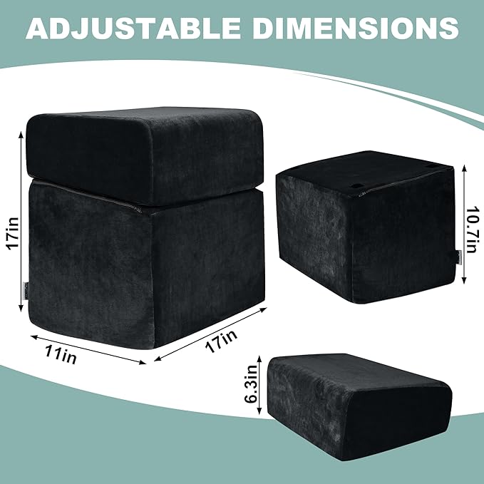 3 Adjustable Heights Foot Rest for Under Desk at Work - Ergonomic High Density Foam Footrest with Washable Cover, Foot Stools for Office, Home, Gaming (Black)