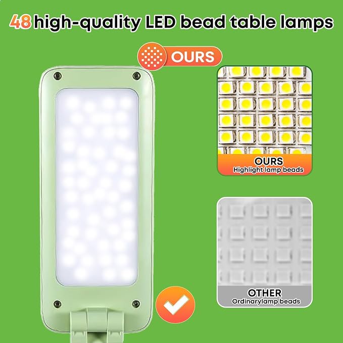 VAVOFO Cute Bunny Desk Lamp, Foldable LED Rechargeable Eye-Caring Reading Light, 3 Color Modes Dimmable Night Light for Kids Girls Bedroom Study Dorm Room (Mint Green)
