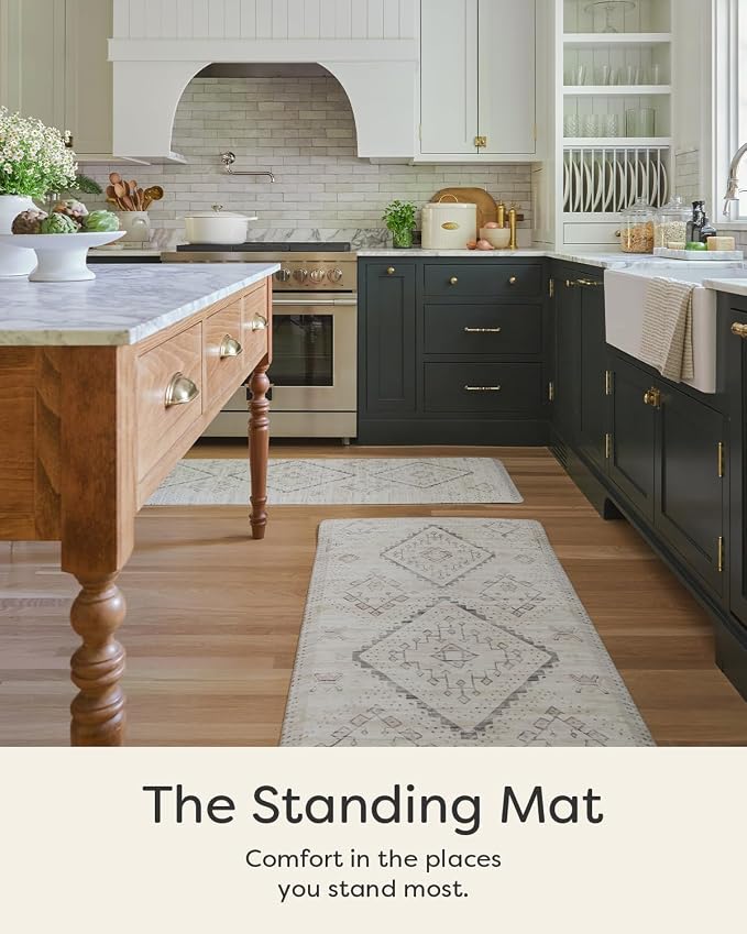 House of Noa Nama Standing Mat – Anti-Fatigue Kitchen Mats for Floor, Cushioned & Non-Slip Kitchen Comfort Mat for Standing, Thick Foam Anti-Fatigue Mat for Kitchen & Workspaces, Ula Calico 22" x 36"