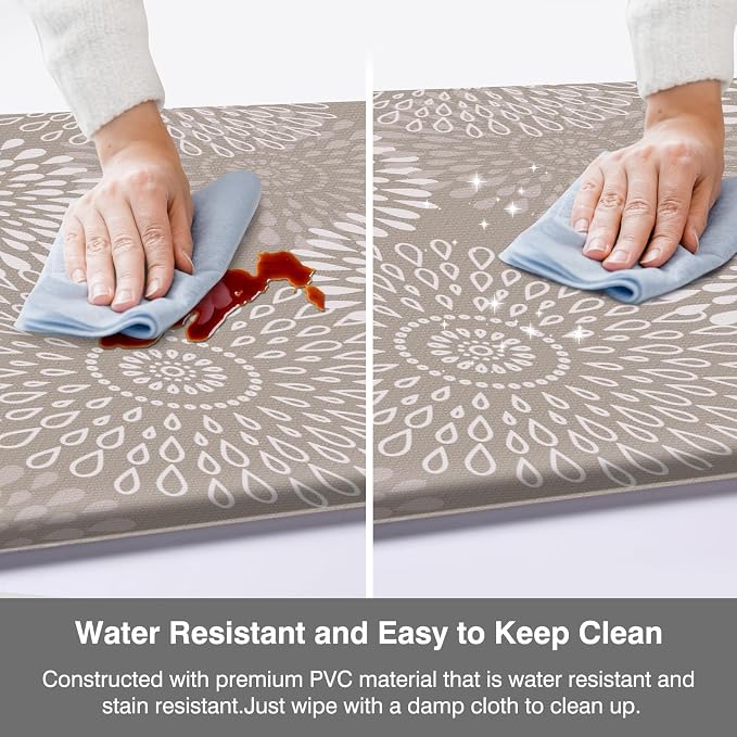 LuxStep Kitchen Mats for Floor,0.40 inch Cushioned Rug Anti-Fatigue Mats for Kitchen Decor Accessories,Waterproof Non-Slip Mats and Rugs Set for Office,Laundry 17.3"×29"+17.3"×47",Khaki