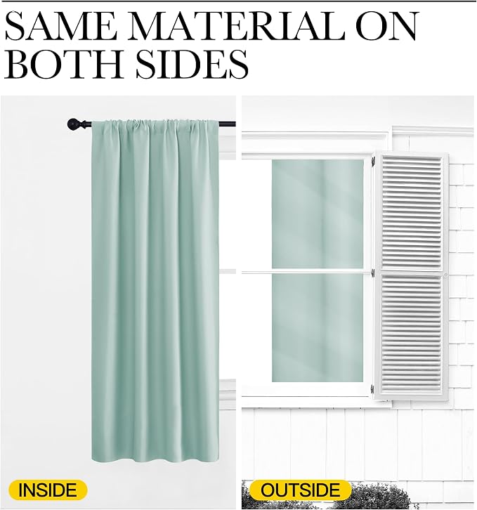 NICETOWN Bedroom Curtains Blackout Draperies, Aqua Blue, 1 Pair, 34-inch W x 63-inch L, Home Decorations Thermal Insulated Solid Pole Top Blackout Drapes for Living Room