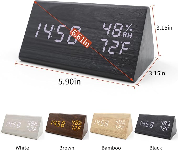 Wooden Digital Alarm Clocks for Bedrooms - Electric Desk Clock with Large Numbers, USB Port, Loud Alarm for Heavy Sleepers, Adjustable Volume, Dimmer, Snooze, DST, Wood Décor, Adapter Powered