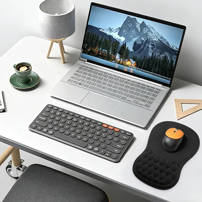 Ergonomic Mouse Pad with Wrist Rest, Memory Foam Mousepad with Wrist Support and Non-Slip PU Base for Pain Relief, Massage Bulge Mouse Mat for Office, Home, Computer Desk (Black)