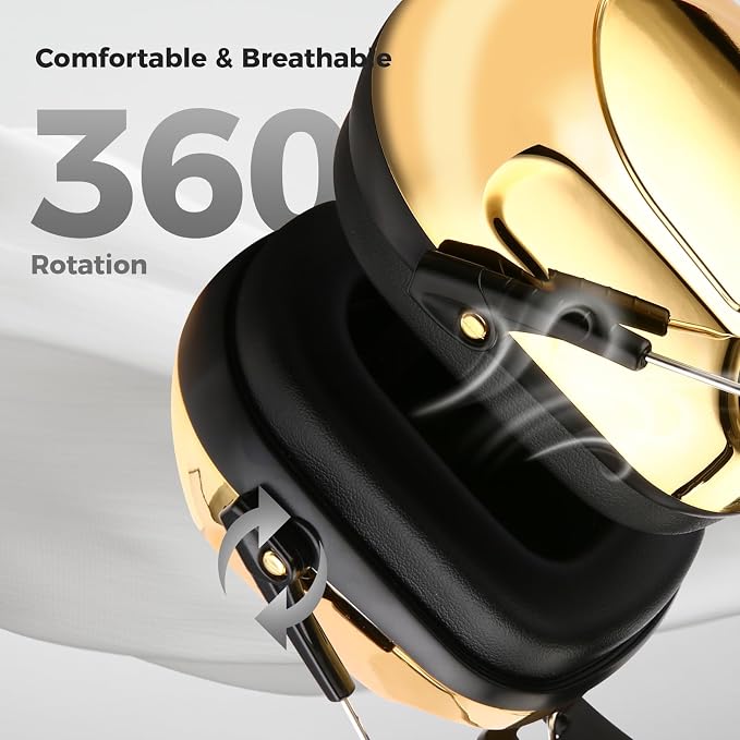 ProCase NRR 28dB Noise Reduction Ear Muffs, Foldable Adjustable Passive Noise Cancelling Headphones for Adults Kids Autism, Hearing Protection for Shooting, Construction, Mowing -Metalic Gold