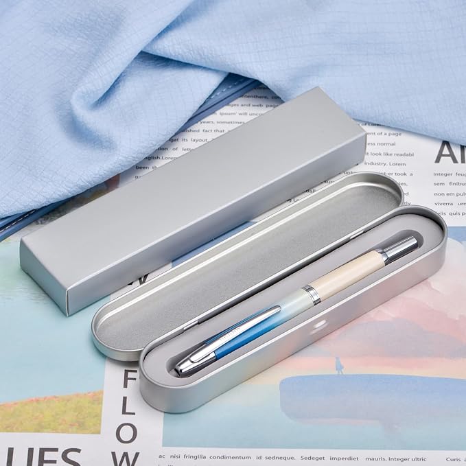 Jinhao 10 Press Fountain Pen with Box, Gradient Blue Retractable Fine Nib with Ink Converter Limited Edition Set (Silver Clip)