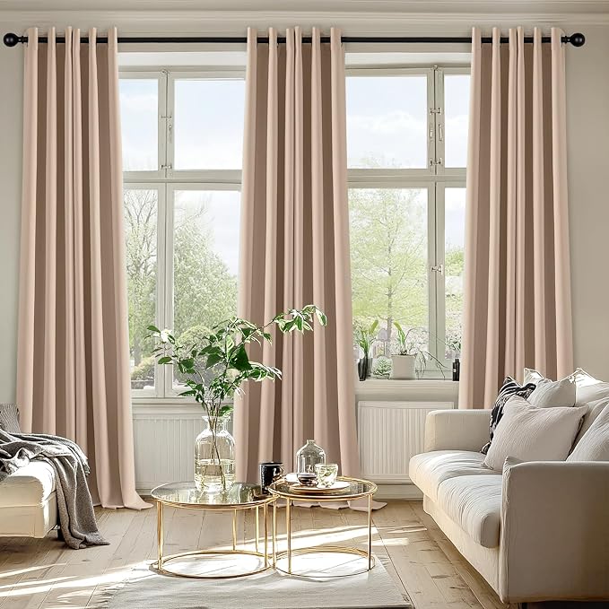 MIULEE Blackout Curtains for Bedroom Living Room 2 Panels, Thermal Insulated Room Darkening Drapes Grommet Noise Reducing Light Blocking Window Treatments 96 Inches Long 40x96 Inch Beige