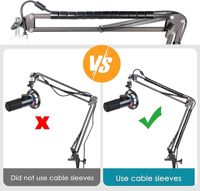 Microphone Boom Arm with Cable Management – Adjustable Scissor Mic Stand Compatible with Fifine K669B/K670/K683A/K658/K688, AmpliGame A6V/A8, AM8 & Other USB/XLR Microphones by YOUSHARES