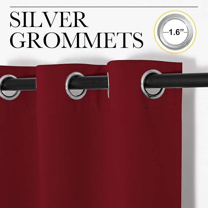 NICETOWN Christmas Burgundy Window Curtains Blackout Drapes, Thermal Insulated Solid Grommet Blackout Curtains/Draperies for Laundry Room (One Pair, 55 by 68-inch, Burgundy Red)