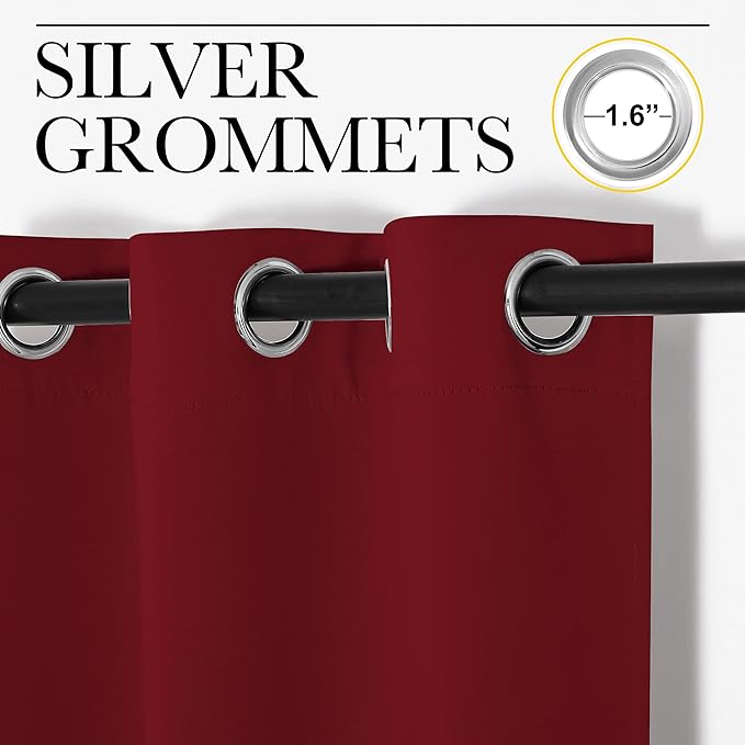 NICETOWN Christmas Burgundy Curtains for Living Room, 55x86 Inch,1 Piece, Burgundy Red, Home Decor Energy Smart Thermal Insulated Window Treatment Drape/Drapery for Patio Door