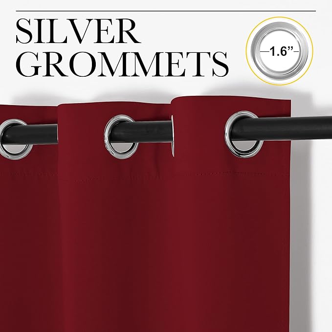NICETOWN Christmas Red Insulated Blackout Curtain Home Decoration Solid Grommet Top Blackout Living Room Drape for Large Window (1 Panel, 70 x 72 inches)