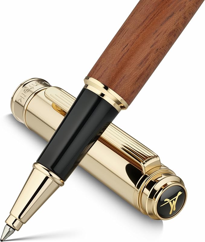 MCNTEIK 316 Luxury Journaling Pen, Nice Natural Wood for Writing, 24K Gold Accents, Schmidt refill, Fancy Rollerball, Gift Set for Men & Women, Executive & Professional Christmas Office, Pens-Rosewood