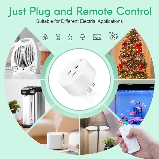 NineLeaf Remote Control Outlet, 500FT Plug in Light Switch, No Wi-Fi Programmable Timer Mini Socket, Easy Wireless On/Off Switch for Christmas Lights, Hard-to-Reach Appliances,2Remotes 1Outlet