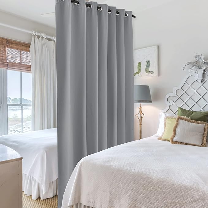 RYB HOME Portable Room Divider Curtains Energy Saving Noise Reducing Drapes Triple Weave Blackout Privacy Wall for Apartment Cloakroom Basement, W150 x L96 inches, Sliver Grey, 1 Pc