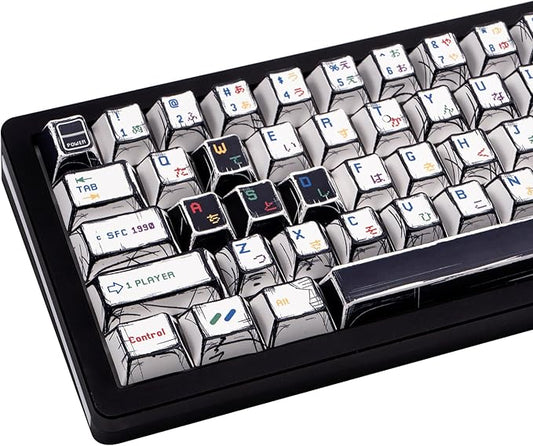 Manga Style PBT Keycaps Set, Cherry Profile Pixel Game Theme Key Cap, Dye Sub Keyboard caps 135 Keys Custom Keycaps for Cherry Gateron MX Switches Mechanical Keyboards