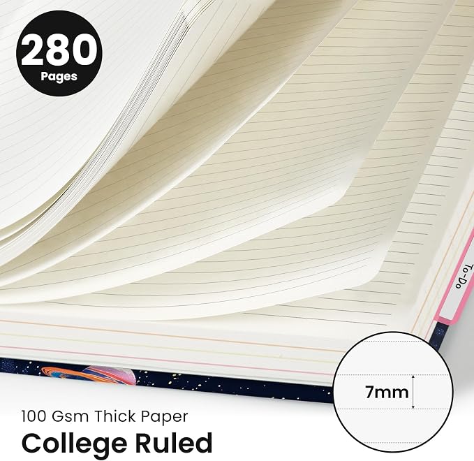 Large Spiral Lined Notebooks for Work with Removable Dividers & Tabs, 8.5"x11" Pretty Hardcover 5 Subject Notebook Journal for Women, College Ruled, Perfect for Study & Office Organization, 280 Pages,Galactic Swirl