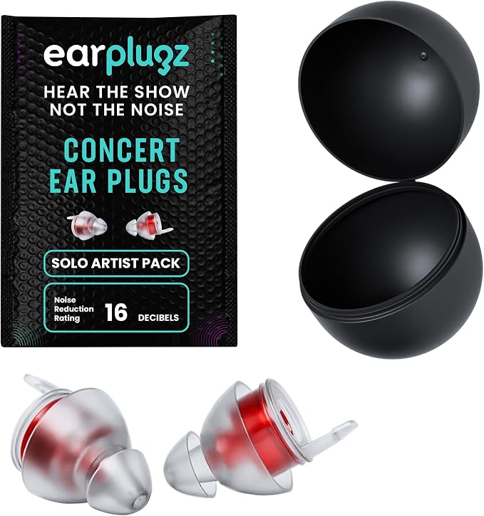 Plugz Red Lightweight Ear Plugs Noise Cancelling - Invisible, Easy to Wear Music Ear Plugs, All-Day Comfort for Up to 23dB Noise Reduction, One Pair Clear Earplugs in Sleek Portable Case