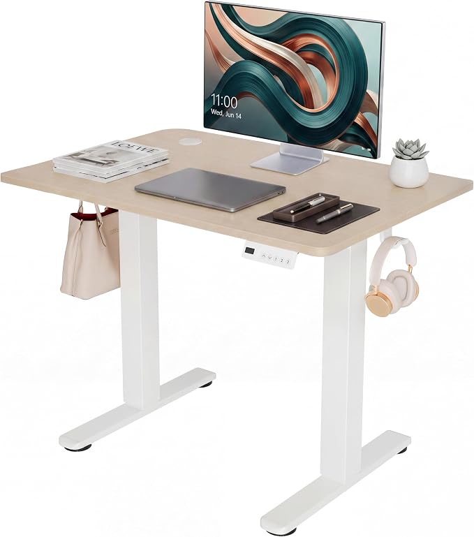 Claiks 32 x 19 Inch Nature Electric Standing Desk | Adjustable Height, Sit Stand, 3 Memory Presets, Cable Management, Space-Saving, Home Office & Bedroom