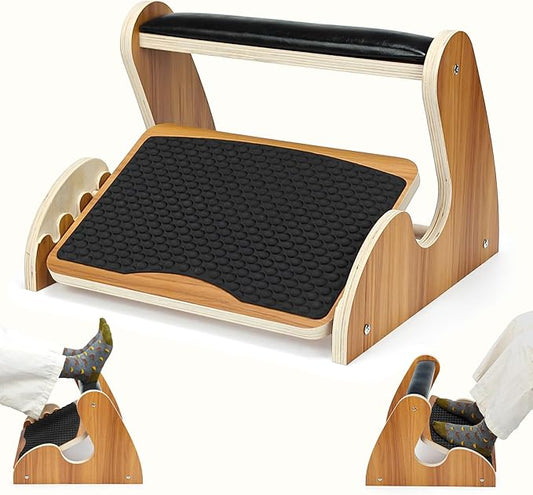 Dual-Layer Wooden Foot Rest Under Desk – Rocking Massage Pad & Cushioned Top, Ergonomic Foot Stool