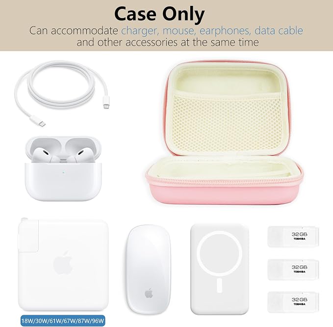 Charger Case for Macbook, Portable Tech Electronic Organizer Bag, Small Travel Storage Pouch for Laptop Accessories, MacBook Power Adapter, Charging Cords, USB Drives, Power Bank (Pink, L)