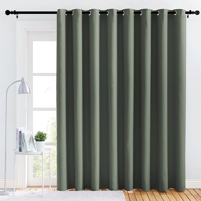 NICETOWN Bedroom Blackout Curtain Panel - (120 inches by 102 inch, Dark Mallard, 1 PC) Energy Saving Thermal Insulated Grommet Blackout Drapery for Patio, Room Divider Curtain