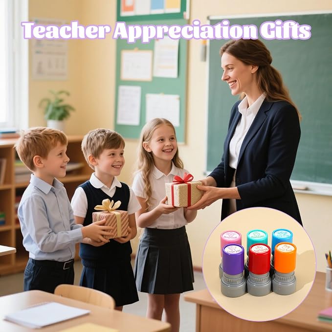 6Pcs Fruit Teacher Stamps for Classroom, New Teacher Appreciation Gifts, Self Inking Grading Stamps Set, Motivational Student Reward Stamps, Classroom Essentials for Elementary